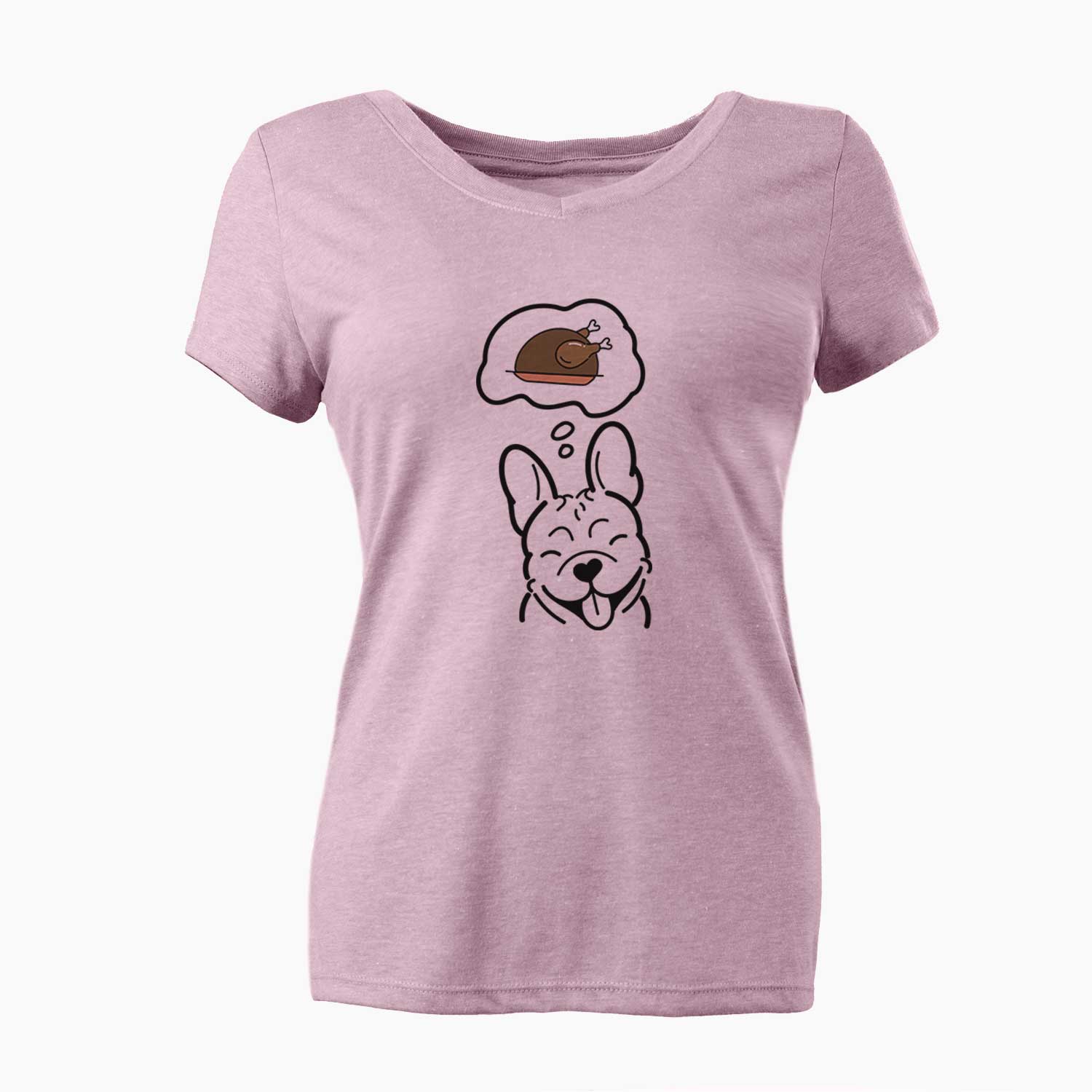 Turkey Thoughts French Bulldog - Women's V-neck Shirt