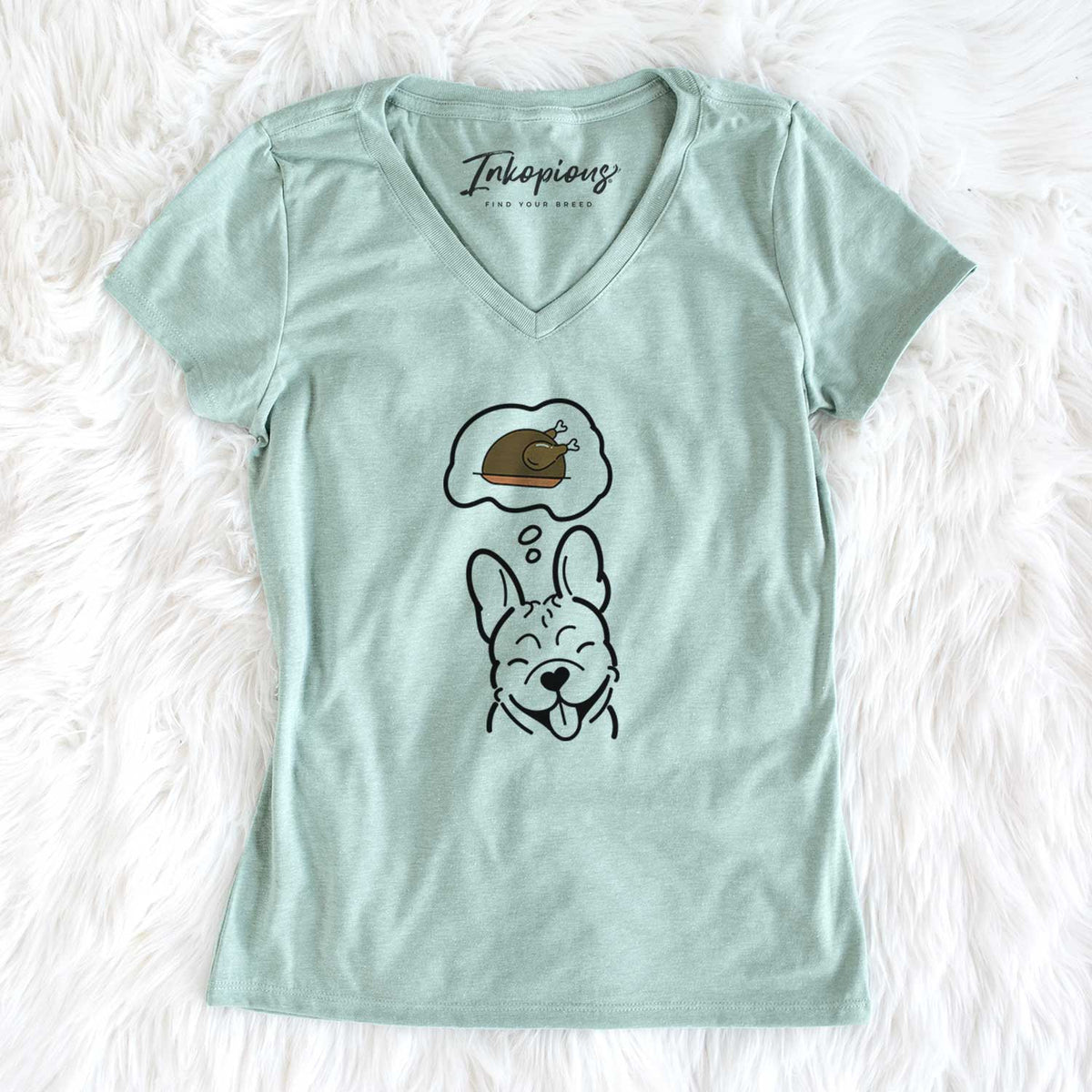 Turkey Thoughts French Bulldog - Women&#39;s V-neck Shirt