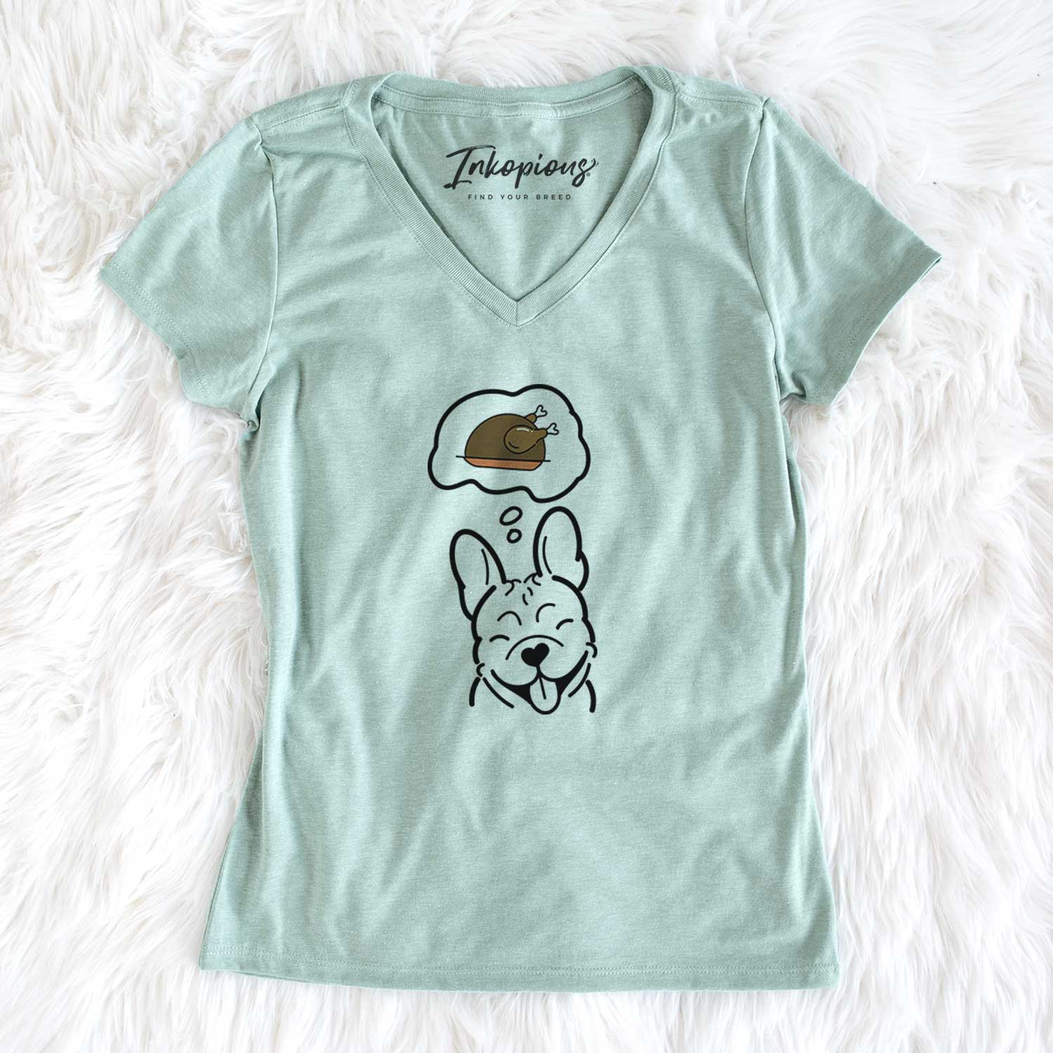 Turkey Thoughts French Bulldog - Women's V-neck Shirt