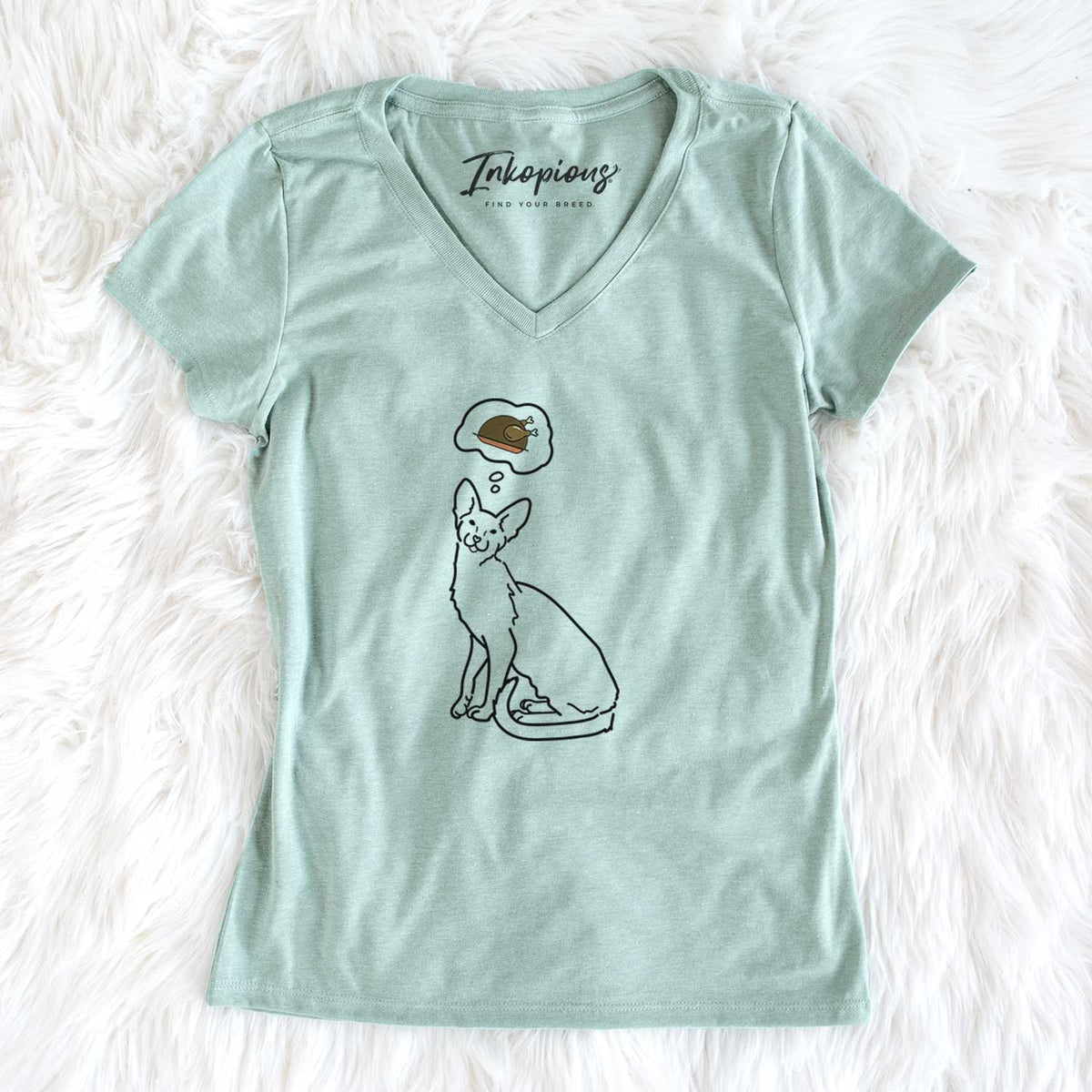 Turkey Thoughts Oriental Shorthair Cat - Lyra - Women&#39;s V-neck Shirt