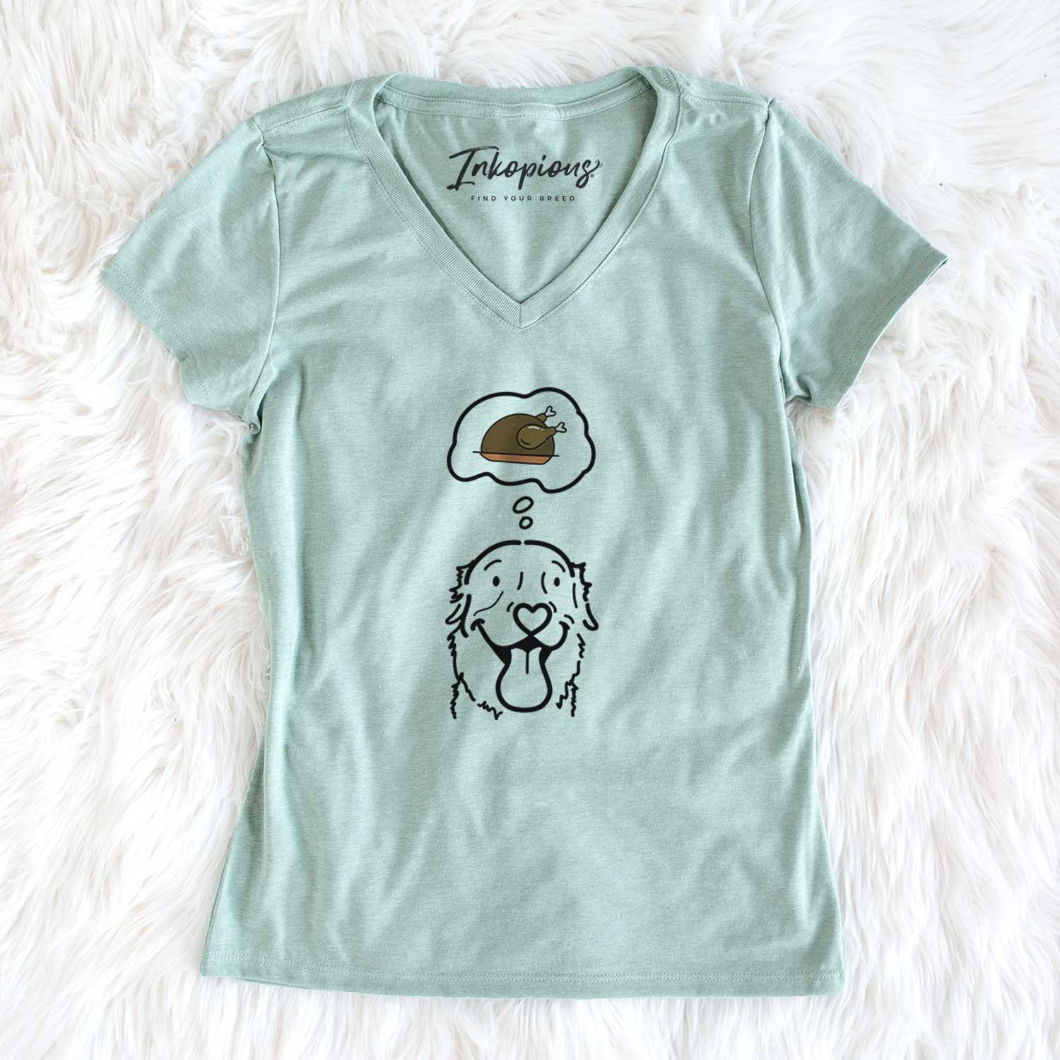 Turkey Thoughts Golden Retriever - Maple - Women's V-neck Shirt