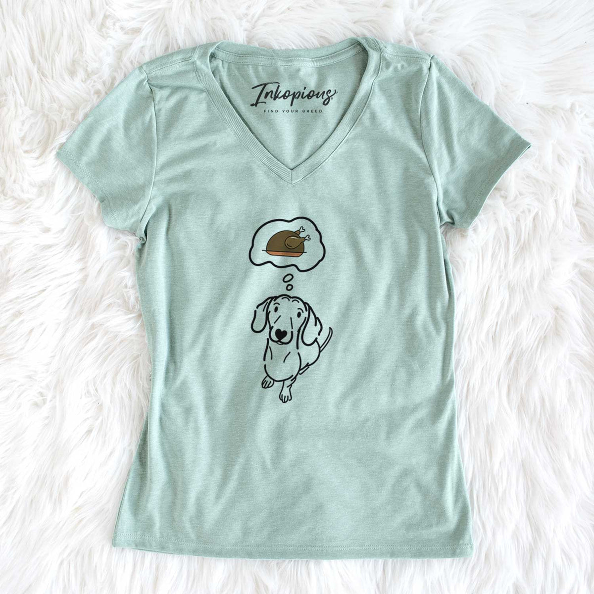 Turkey Thoughts Dachshund - Moxie - Women&#39;s V-neck Shirt