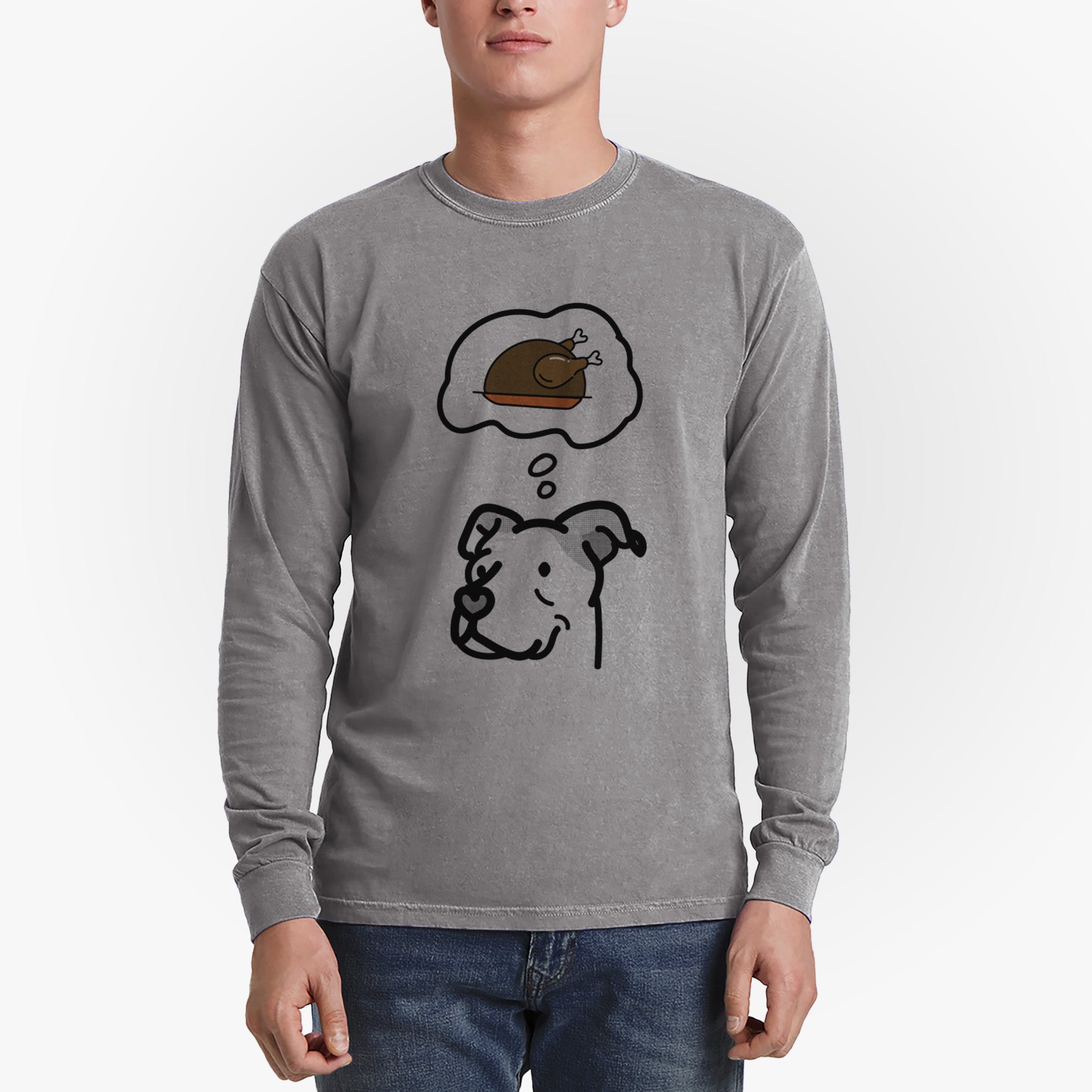 Turkey Thoughts Pitbull Mix - Mr. Sir - Heavyweight 100% Cotton Long Sleeve