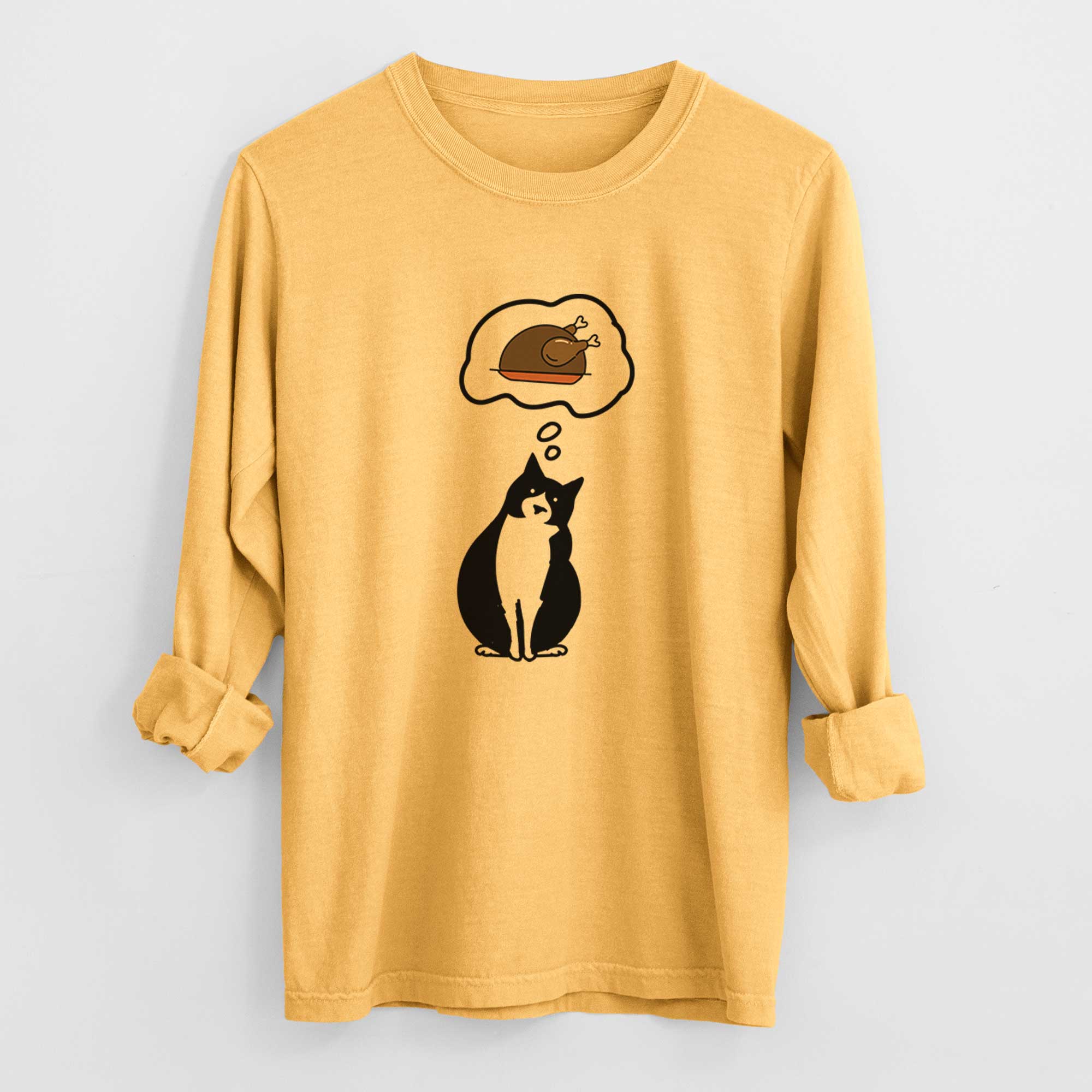 Turkey Thoughs Tuxedo Cat - Oliver - Heavyweight 100% Cotton Long Sleeve