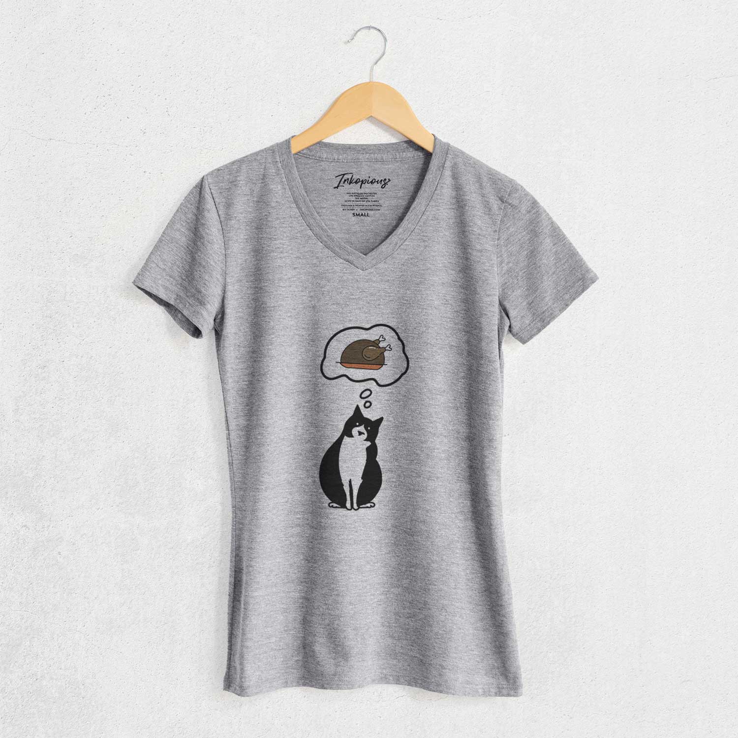 Turkey Thoughts Tuxedo Cat - Oliver - Women's V-neck Shirt