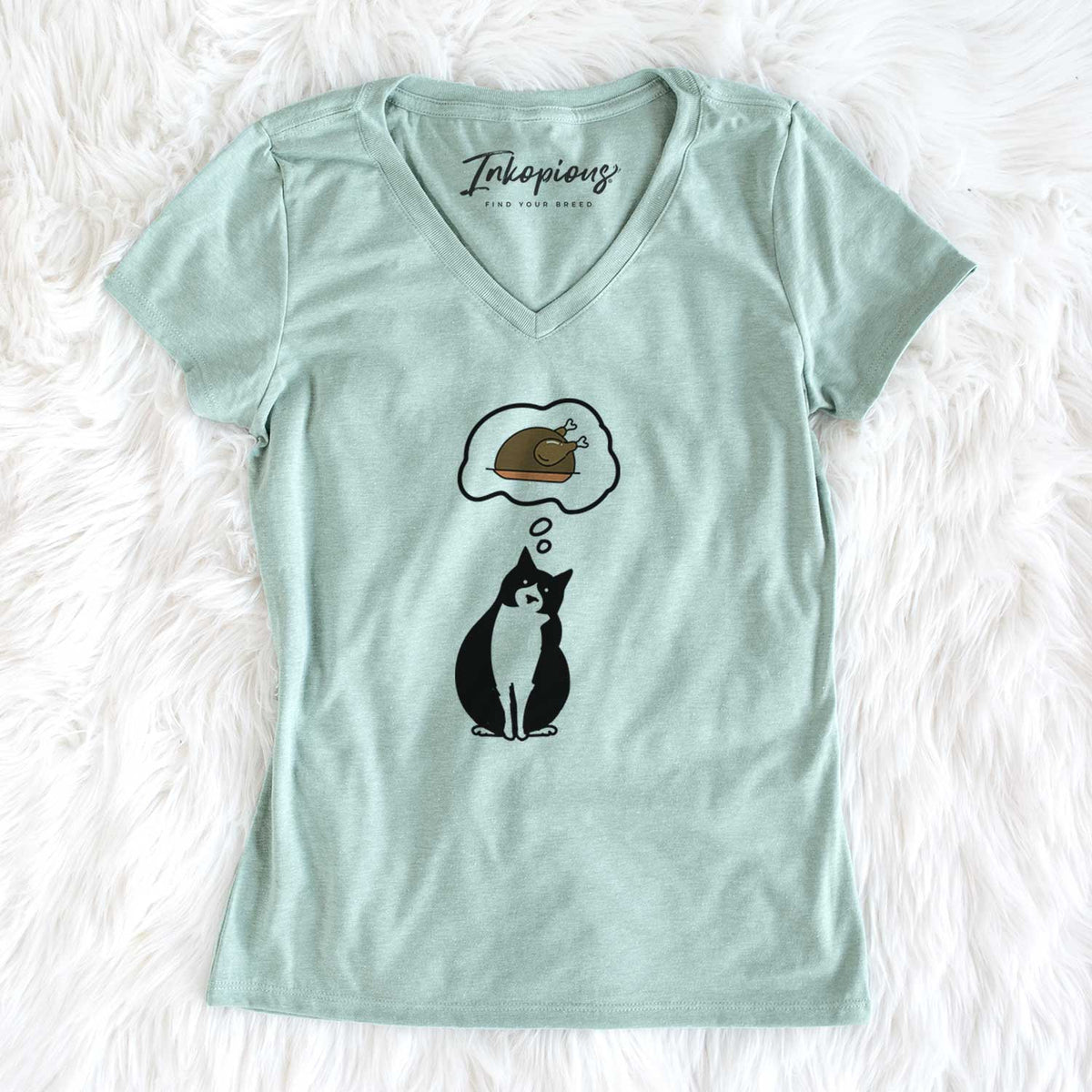 Turkey Thoughts Tuxedo Cat - Oliver - Women&#39;s V-neck Shirt