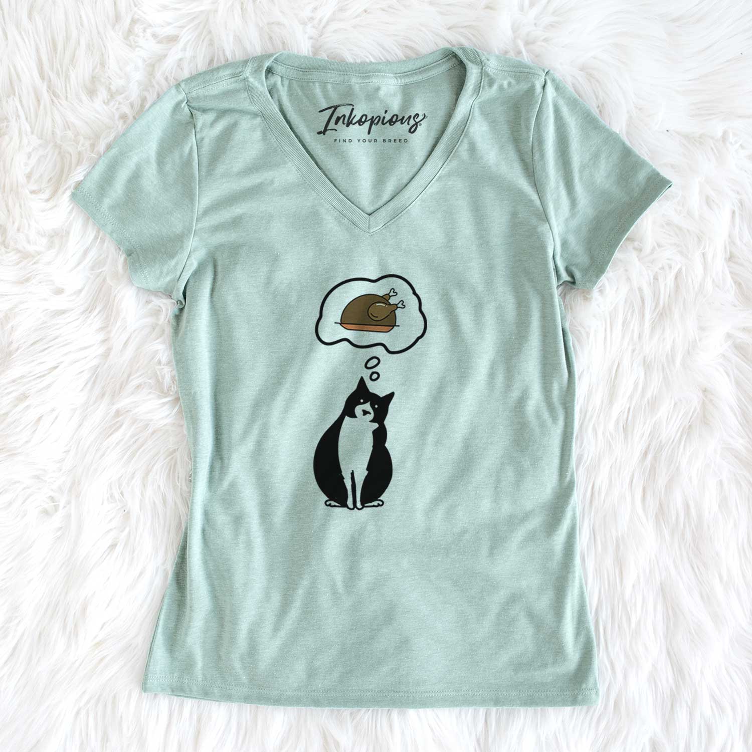 Turkey Thoughts Tuxedo Cat - Oliver - Women's V-neck Shirt