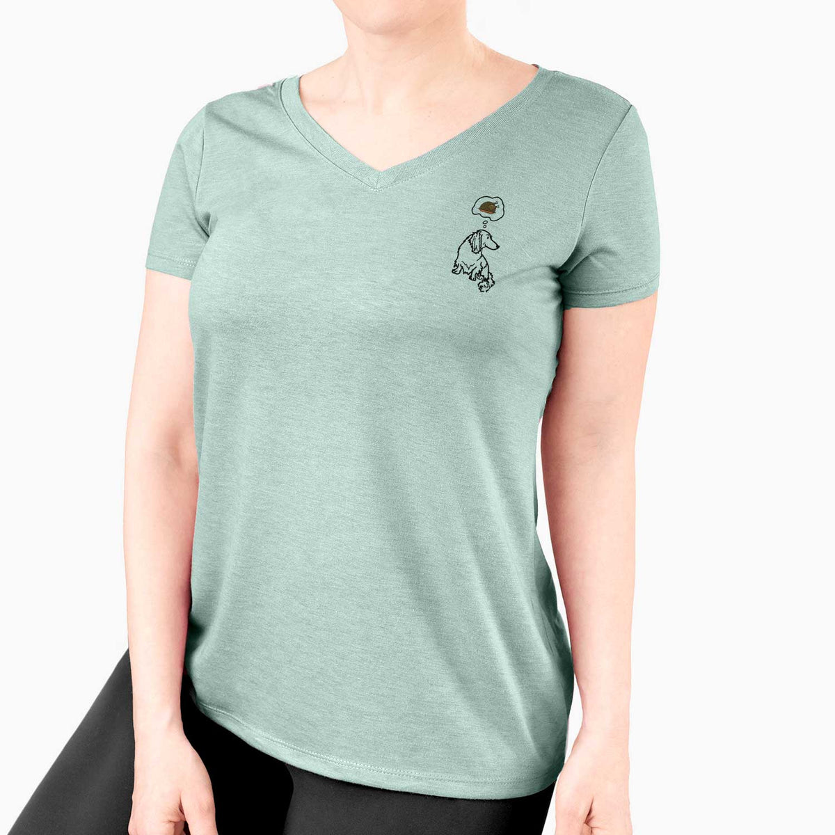 Turkey Thoughts Dachshund - Bella - Women's V-neck Shirt
