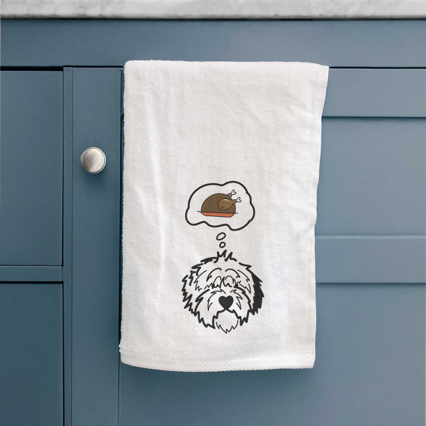 Turkey Thoughts Old English Sheepdog - Penny - Decorative Hand Towel