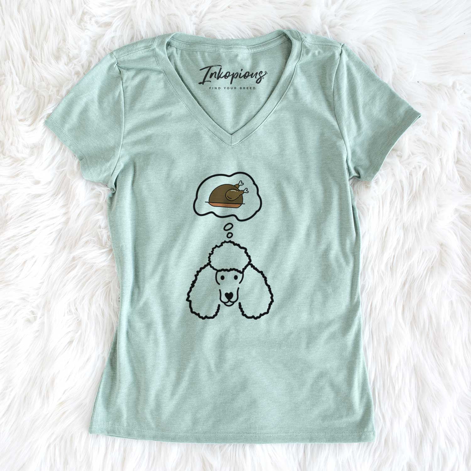 Turkey Thoughts Poodle - Women's V-neck Shirt