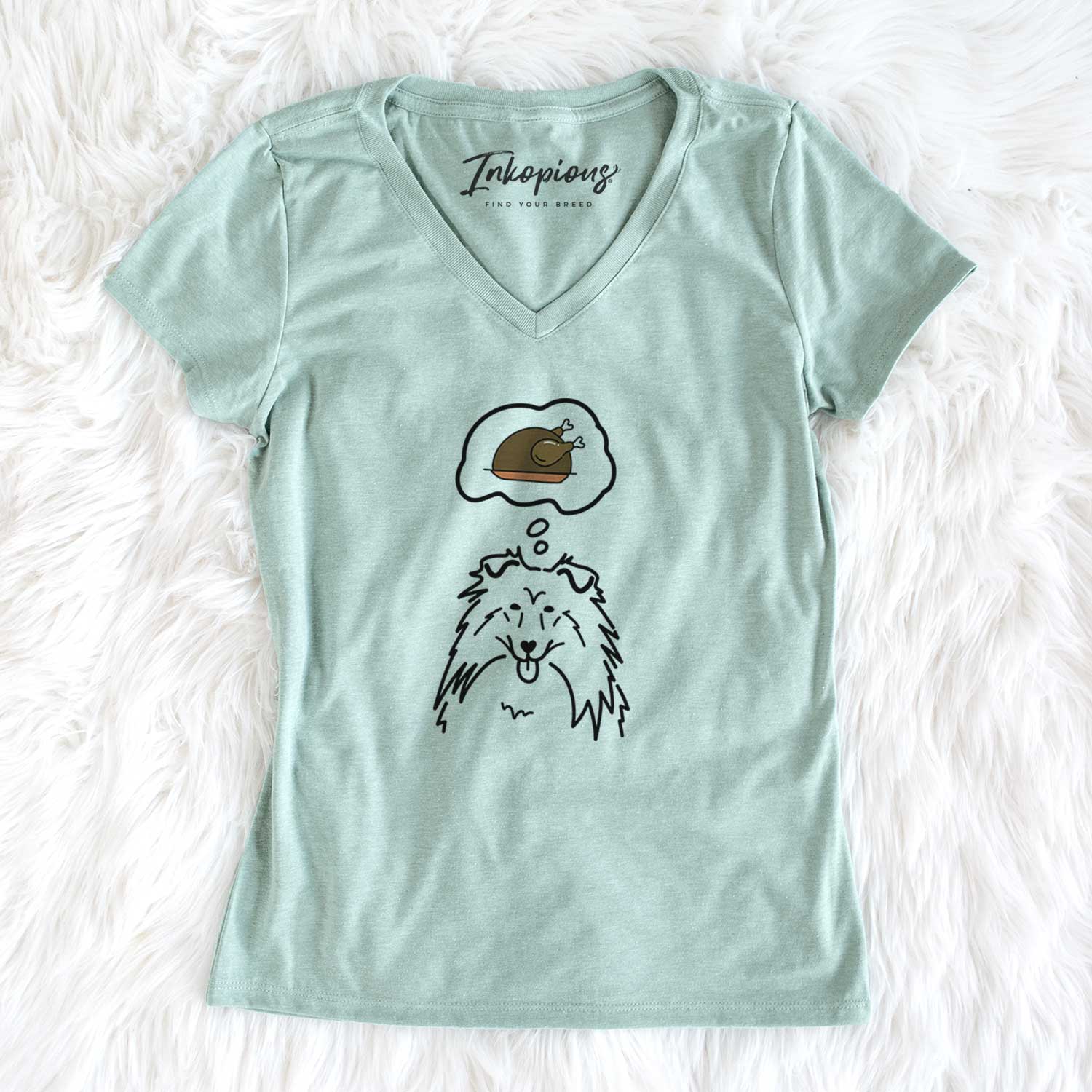 Turkey Thoughts Rough Collie - Women's V-neck Shirt