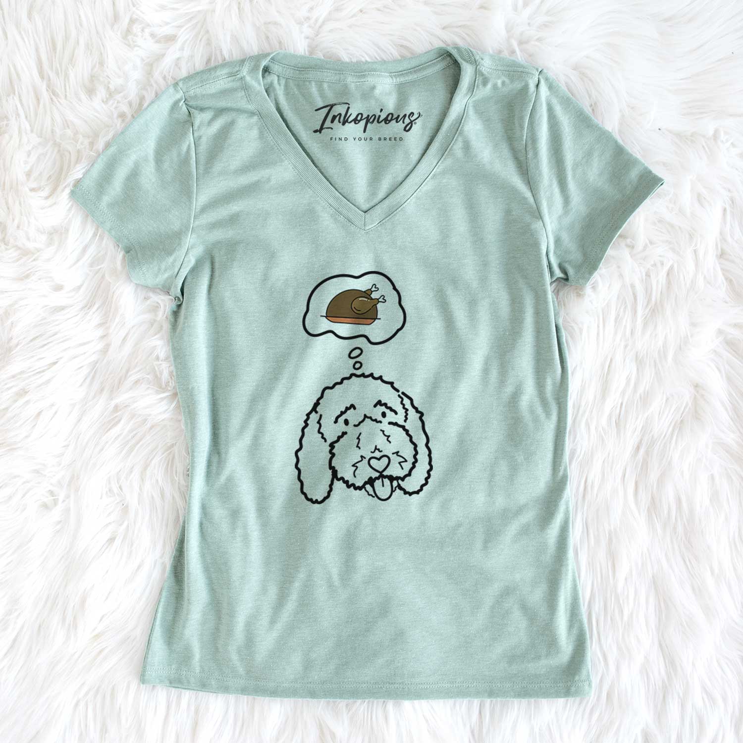 Turkey Thoughts Bernedoodle - Ruby - Women's V-neck Shirt