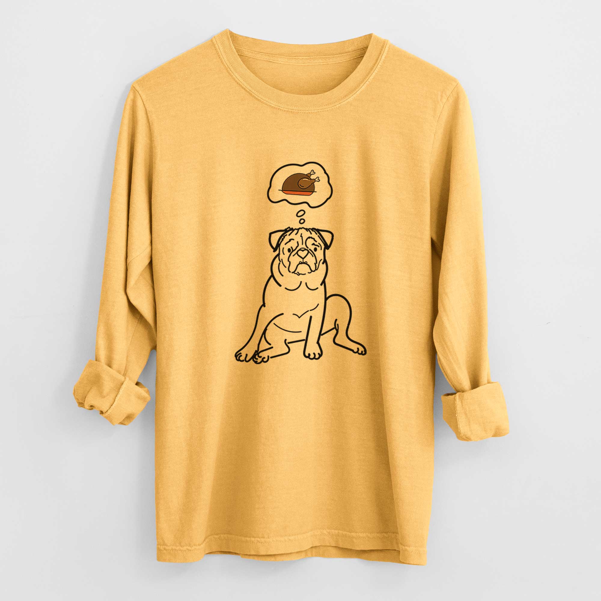 Turkey Thoughts Pug - Rudy - Heavyweight 100% Cotton Long Sleeve