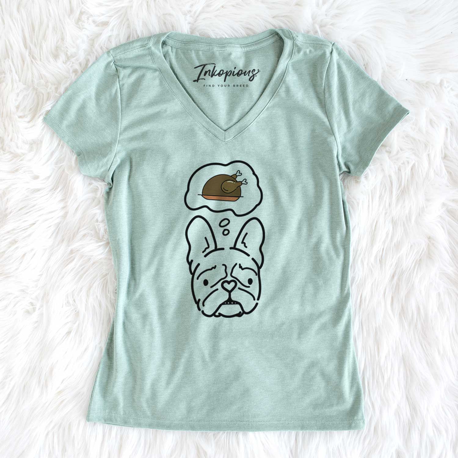 Turkey Thoughts French Bulldog - Squishy - Women's V-neck Shirt