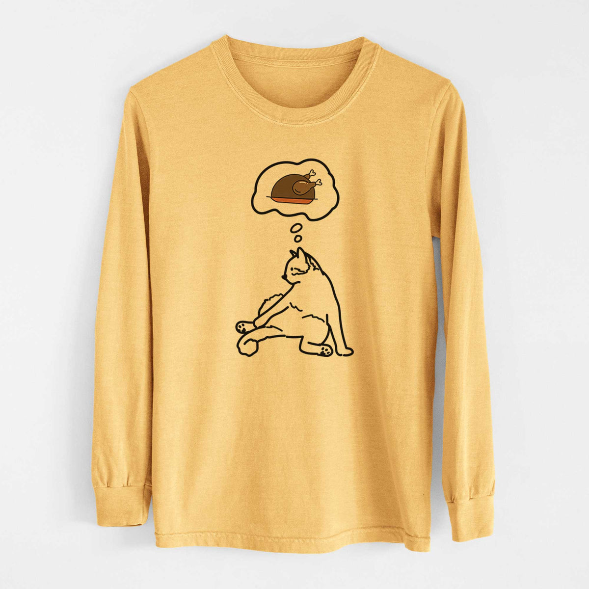 Turkey Thoughts Cat - Tom - Heavyweight 100% Cotton Long Sleeve