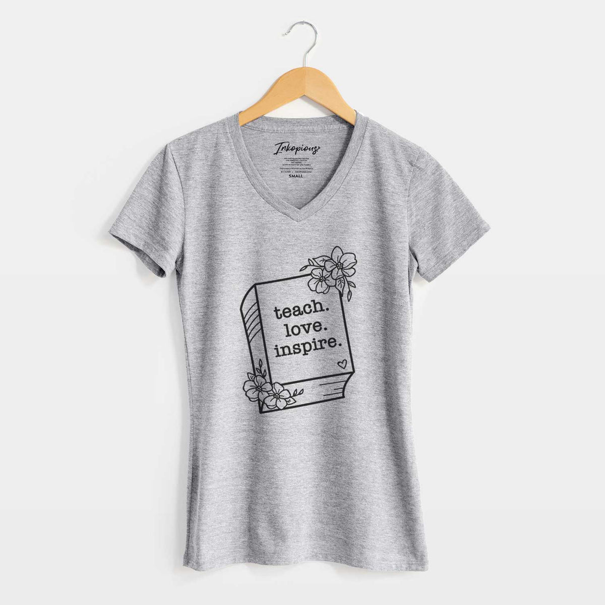 Teach. Love. Inspire. - Floral Book - Women&#39;s V-neck Shirt