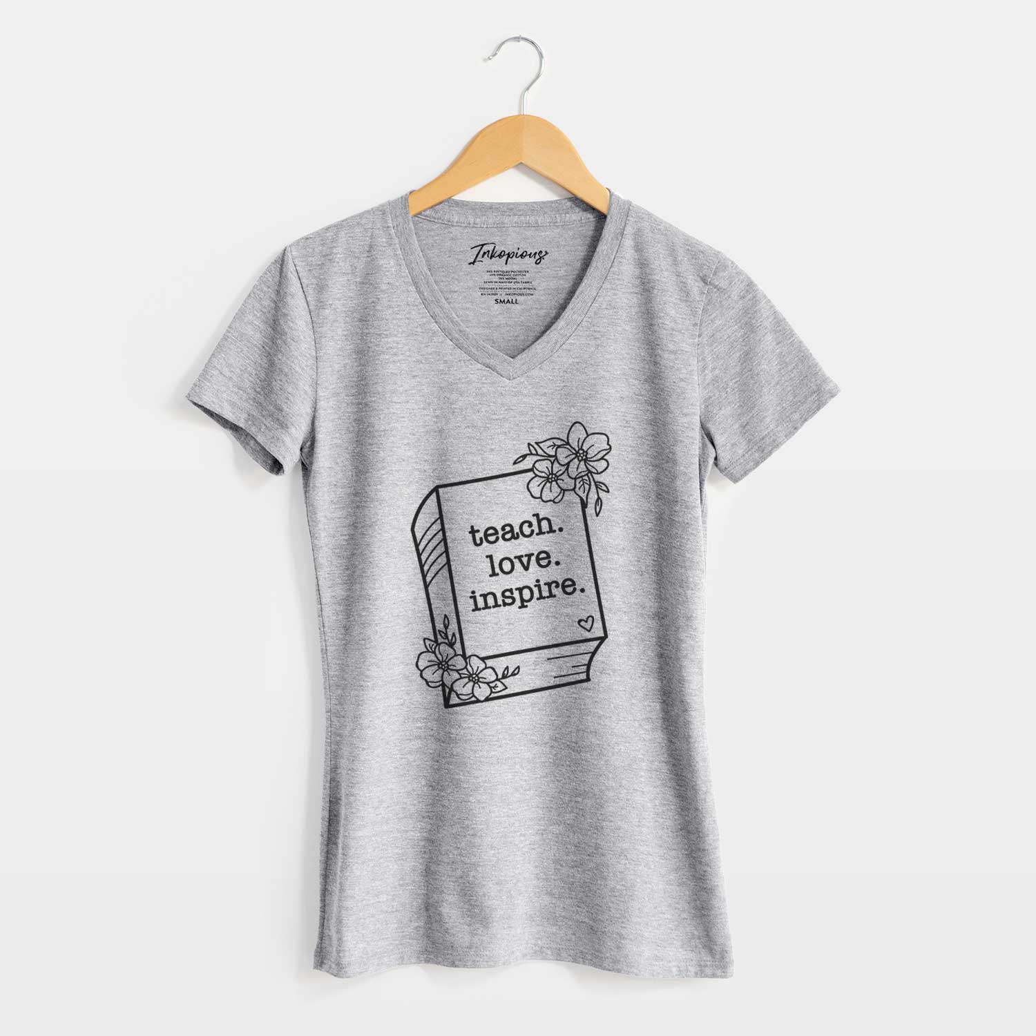 Teach. Love. Inspire. - Floral Book - Women's V-neck Shirt