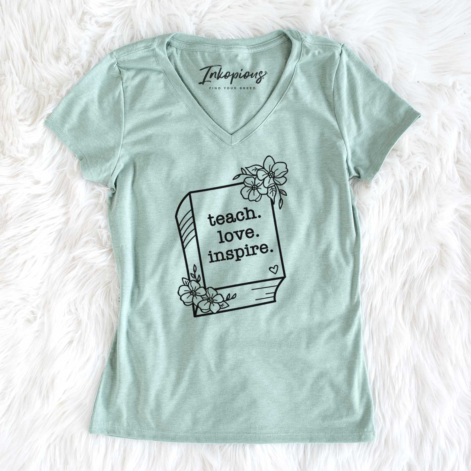 Teach. Love. Inspire. - Floral Book - Women's V-neck Shirt