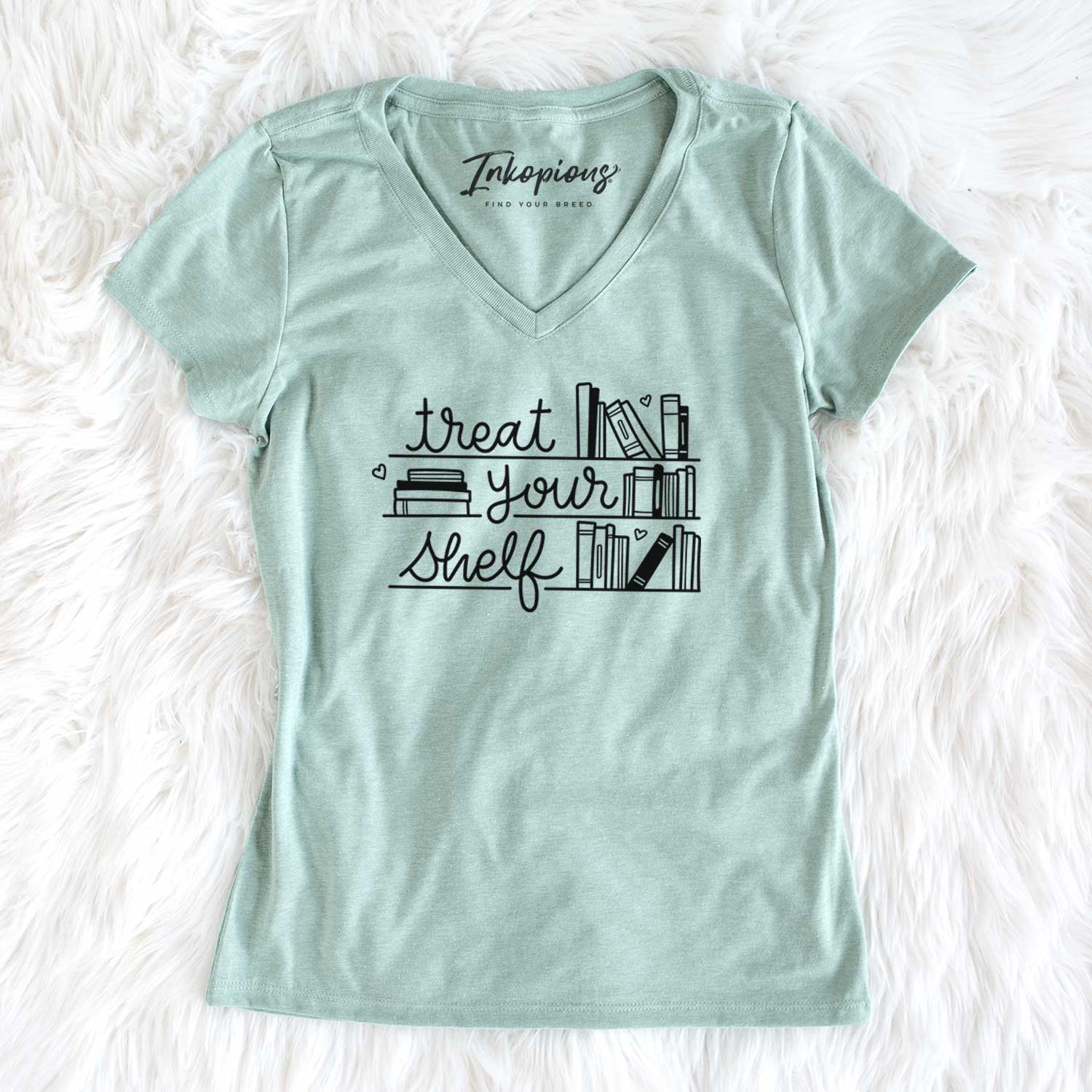 Treat Your Shelf - Book Pun - Women's V-neck Shirt