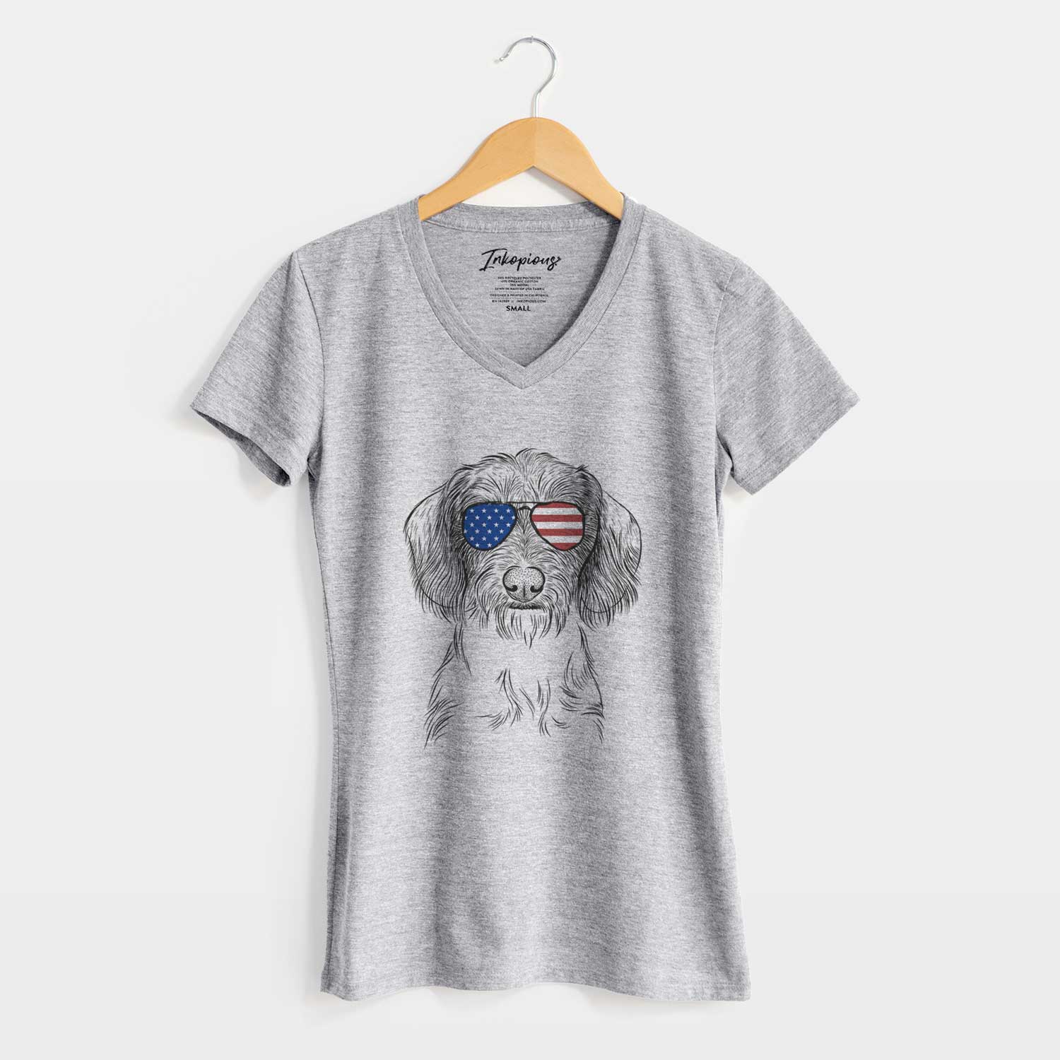 USA Almond the Wirehaired Dachshund - Women's Perfect V-neck Shirt