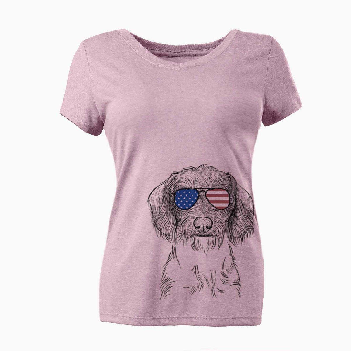 USA Almond the Wirehaired Dachshund - Women's Perfect V-neck Shirt