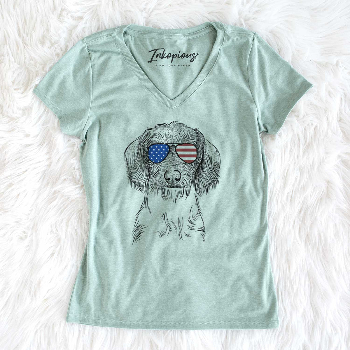USA Almond the Wirehaired Dachshund - Women's Perfect V-neck Shirt
