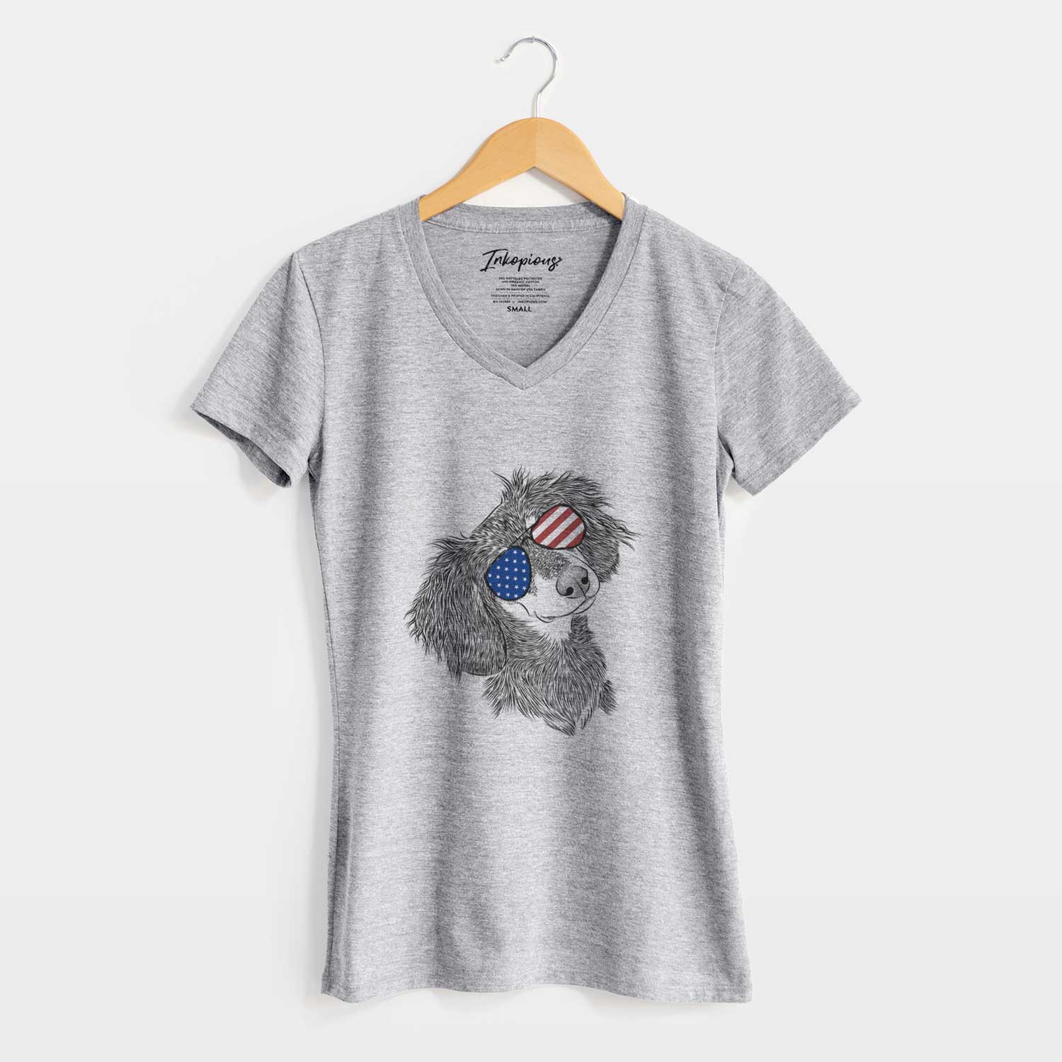 USA Bailey the Long Haired Dachshund - Women's Perfect V-neck Shirt