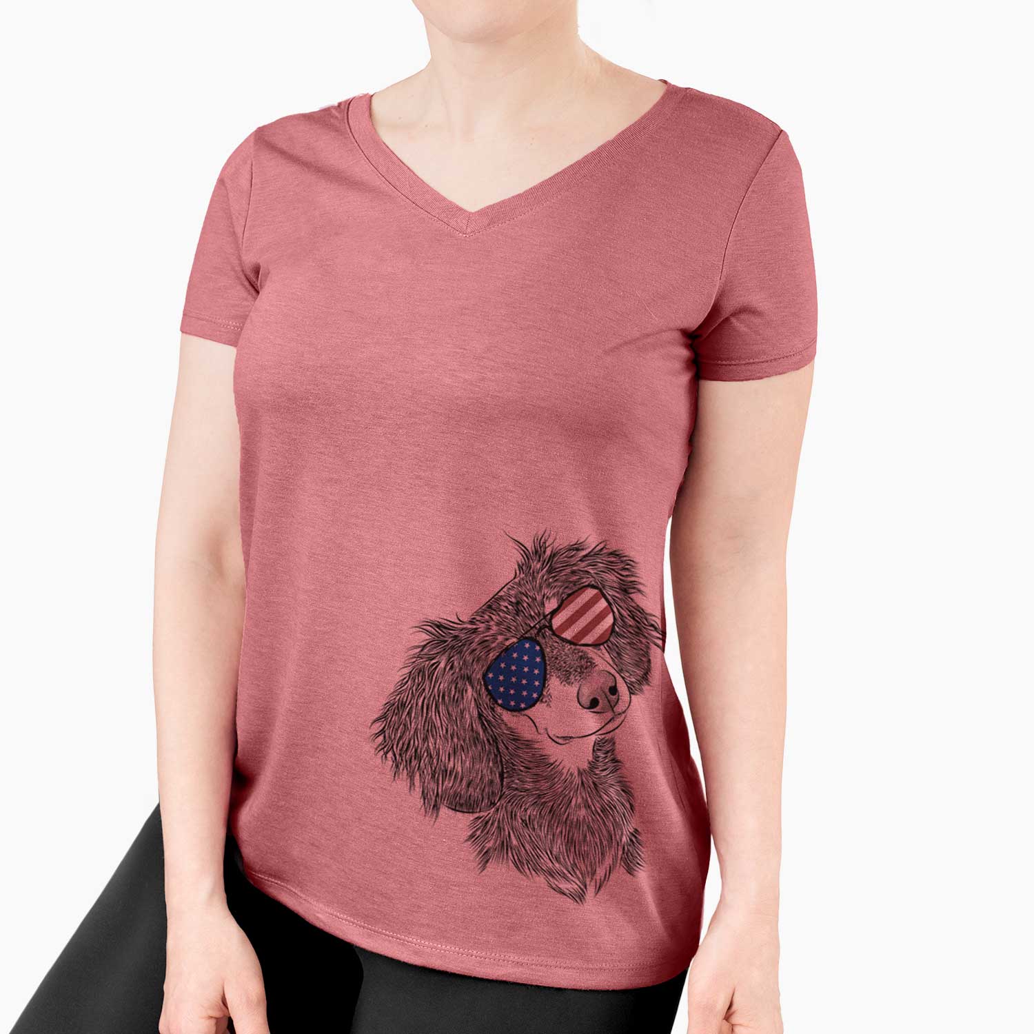 USA Bailey the Long Haired Dachshund - Women's Perfect V-neck Shirt