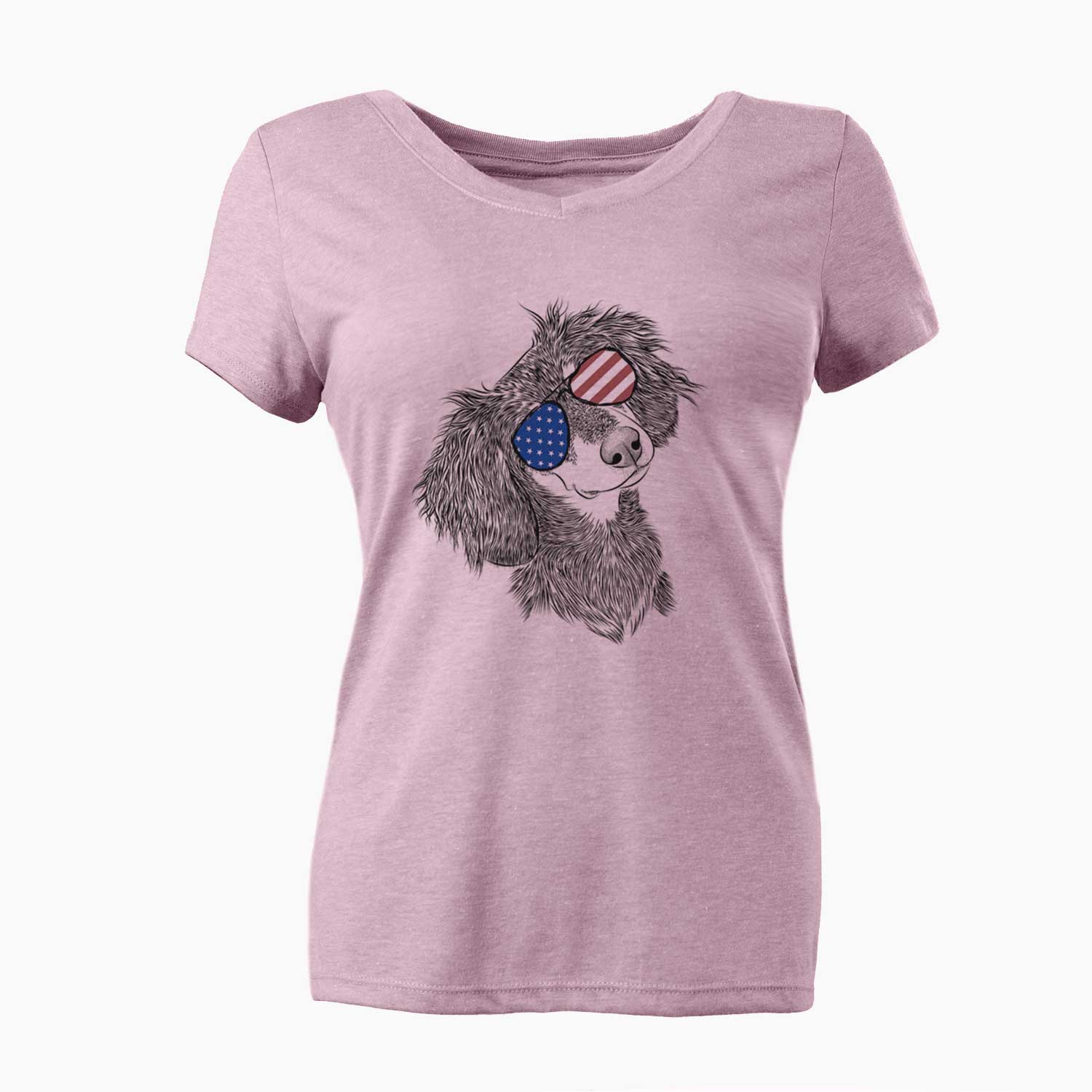 USA Bailey the Long Haired Dachshund - Women's Perfect V-neck Shirt