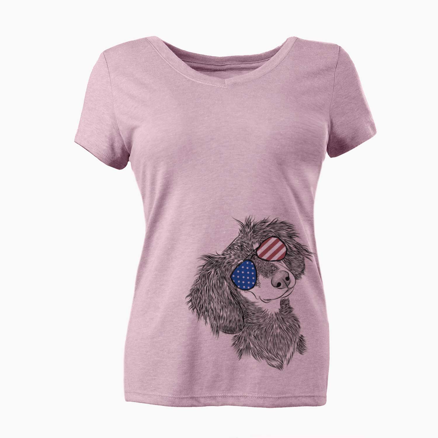 USA Bailey the Long Haired Dachshund - Women's Perfect V-neck Shirt