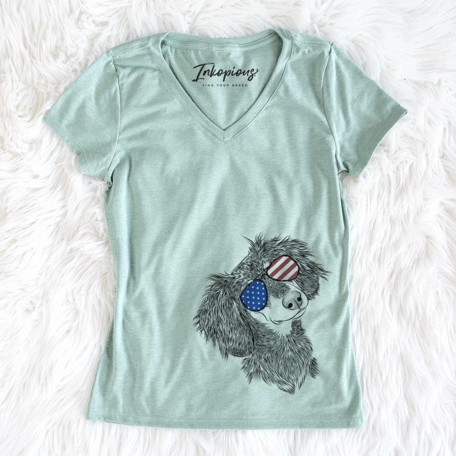 USA Bailey the Long Haired Dachshund - Women's Perfect V-neck Shirt