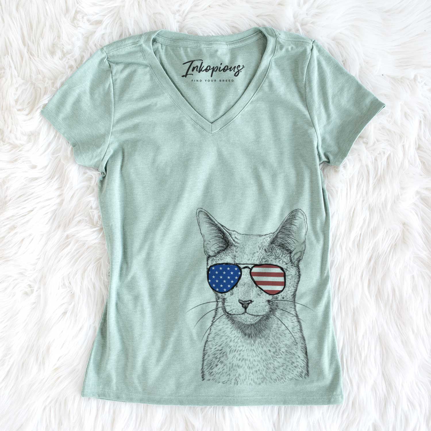 USA Blue the Russsian Blue Cat - Women's Perfect V-neck Shirt