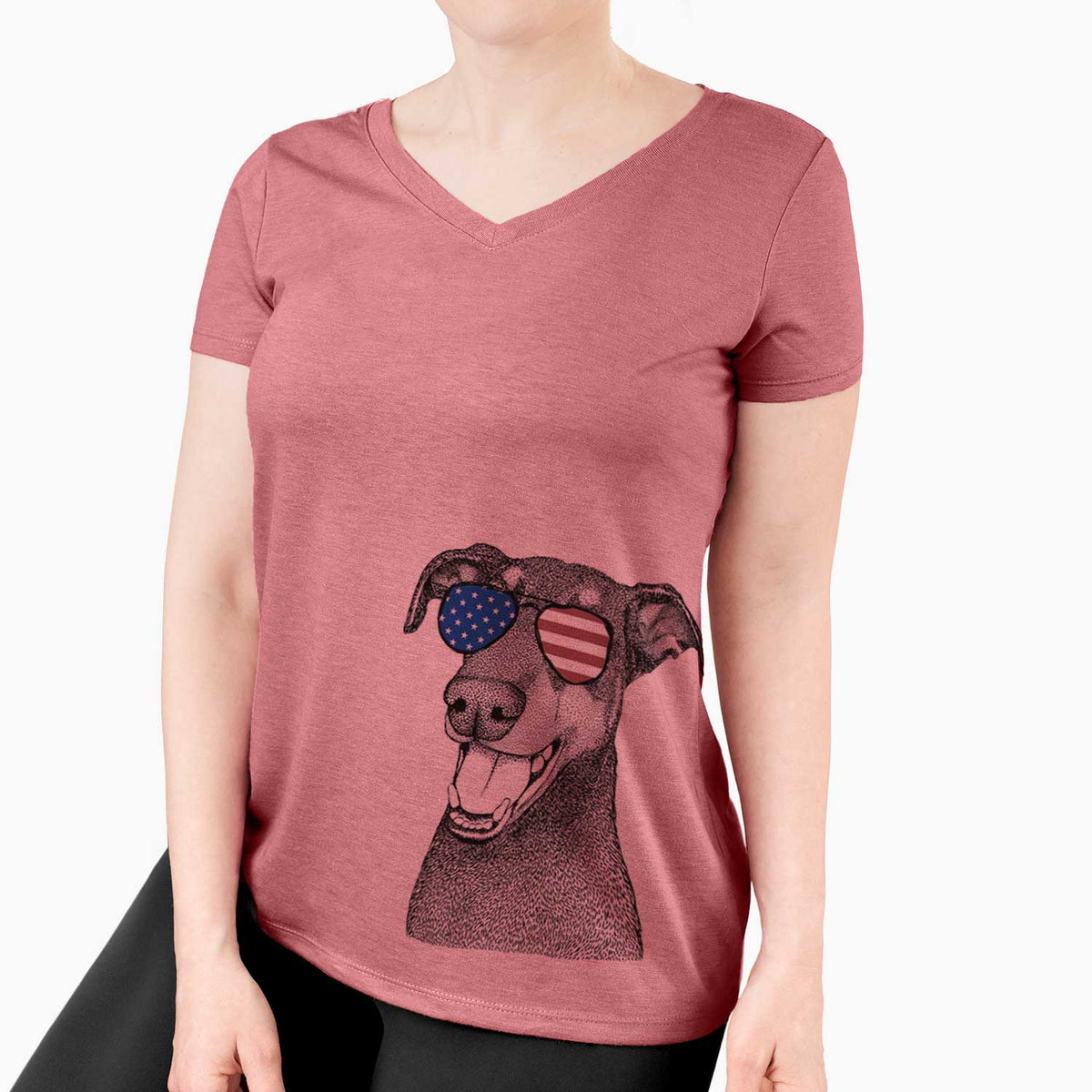 USA Bunnie the Doberman Pinscher - Women's Perfect V-neck Shirt