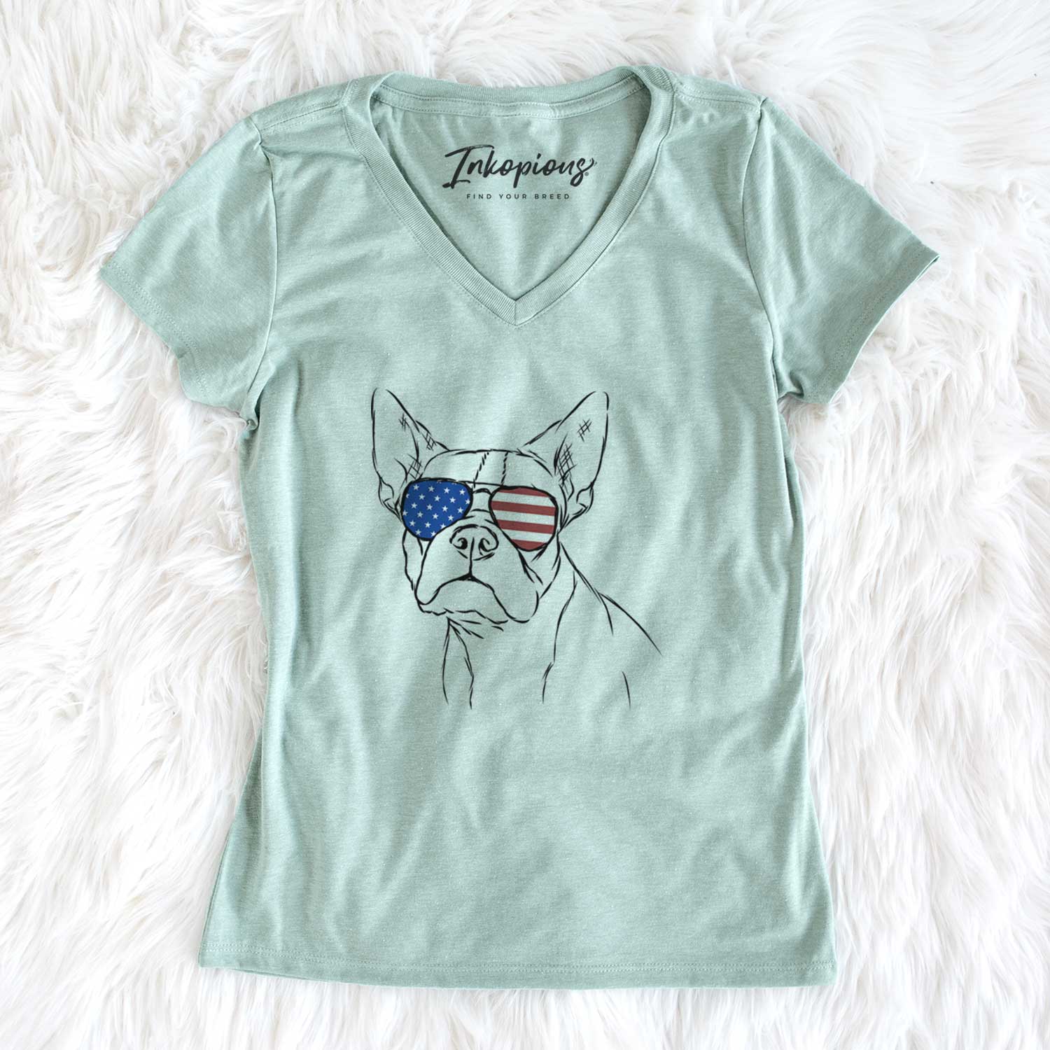 USA Charles the Boston Terrier - Women's Perfect V-neck Shirt