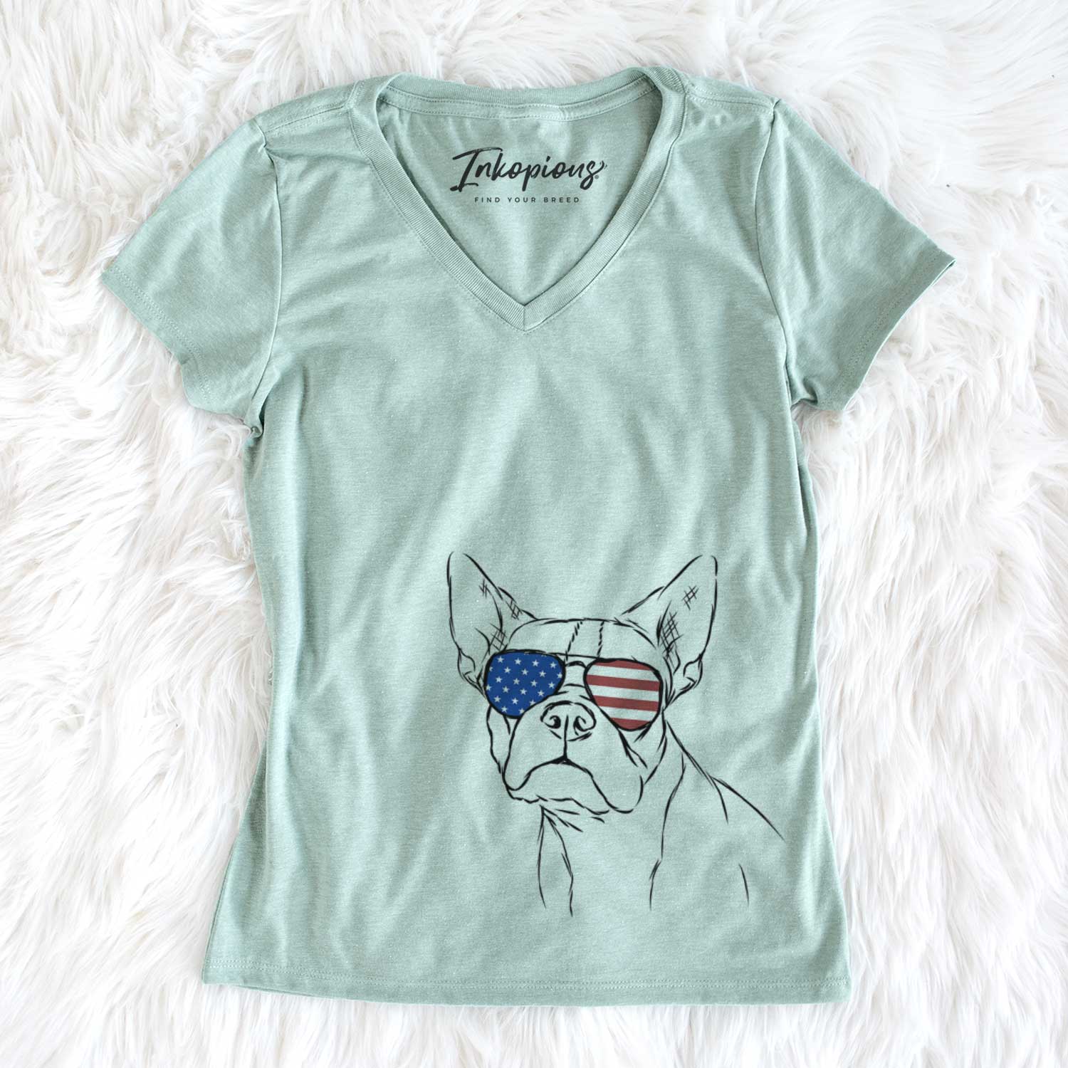 USA Charles the Boston Terrier - Women's Perfect V-neck Shirt