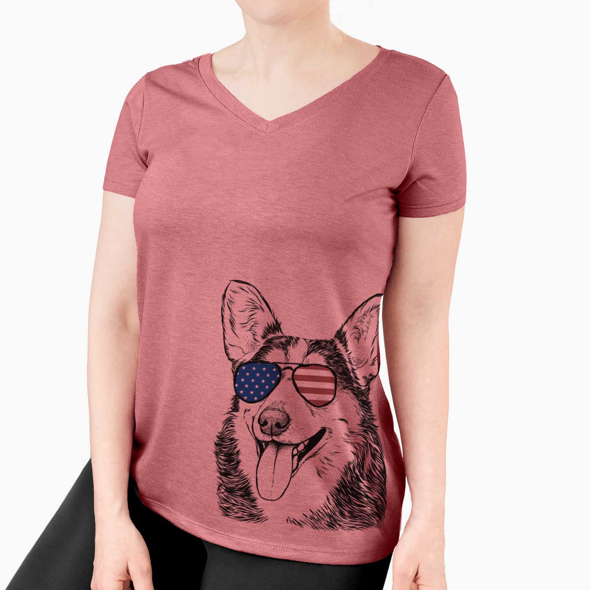 USA Darma the Corgi - Women's Perfect V-neck Shirt