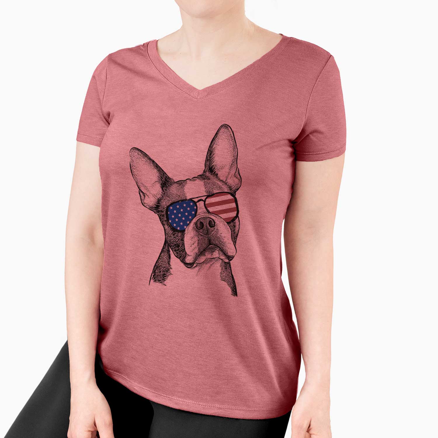 USA Dee Dee the Boston Terrier - Women's Perfect V-neck Shirt