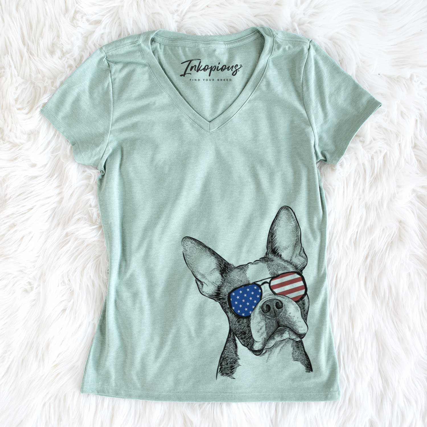 USA Dee Dee the Boston Terrier - Women's Perfect V-neck Shirt