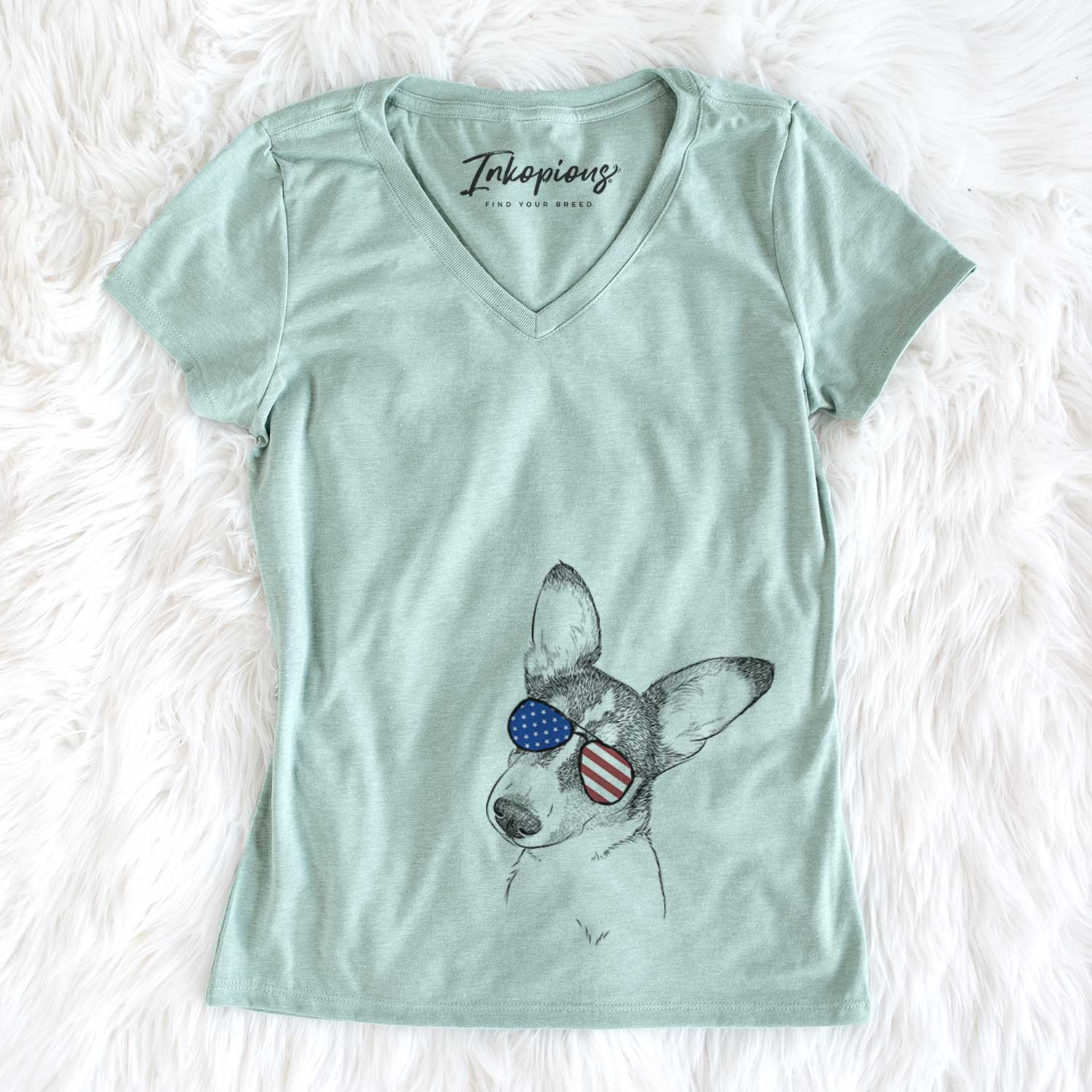 USA Dexter the Corgi - Women's Perfect V-neck Shirt