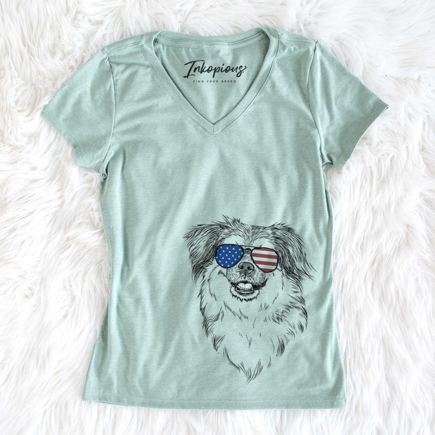 USA Ed the Tibetan Spaniel - Women's Perfect V-neck Shirt