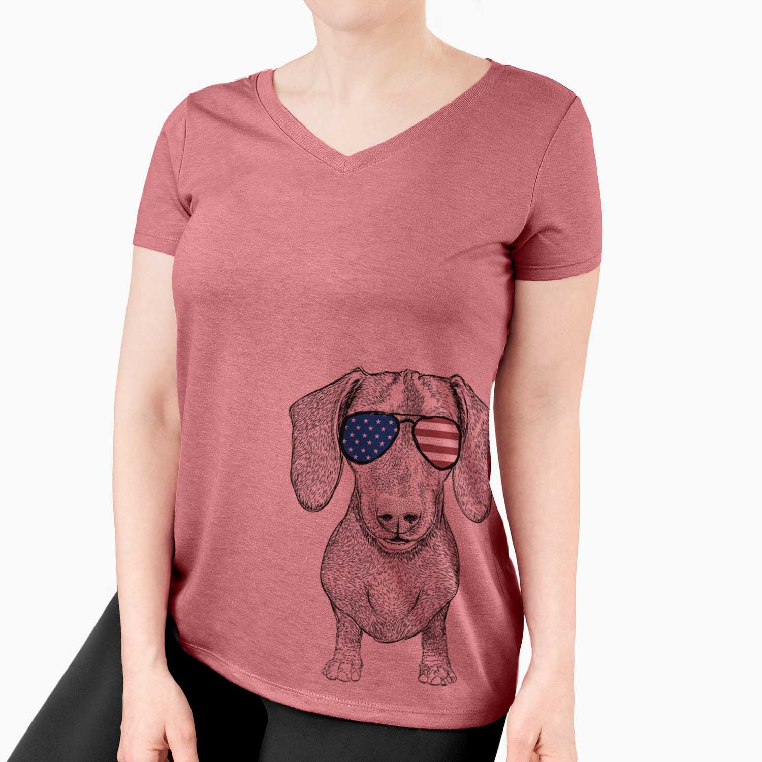 USA Ernie the Mini Dachshund - Women's Perfect V-neck Shirt