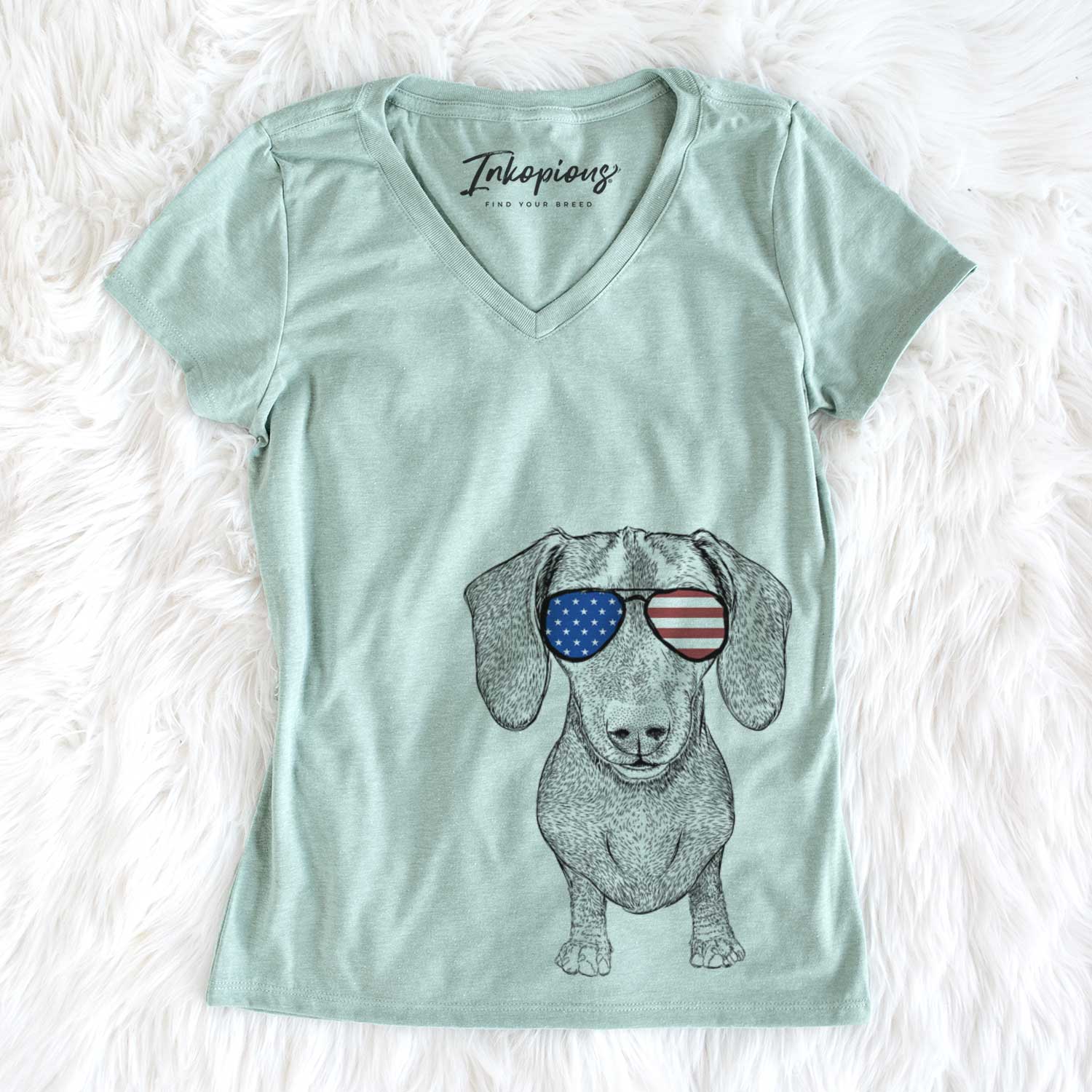 USA Ernie the Mini Dachshund - Women's Perfect V-neck Shirt