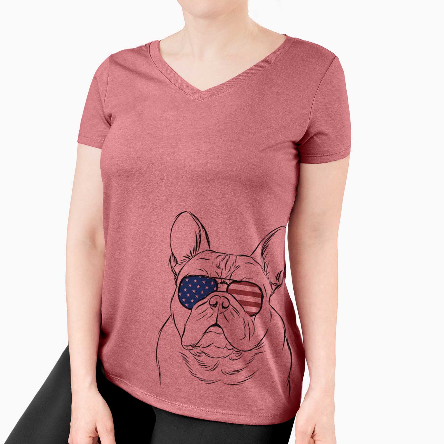 USA Fudge the French Bulldog - Women's Perfect V-neck Shirt