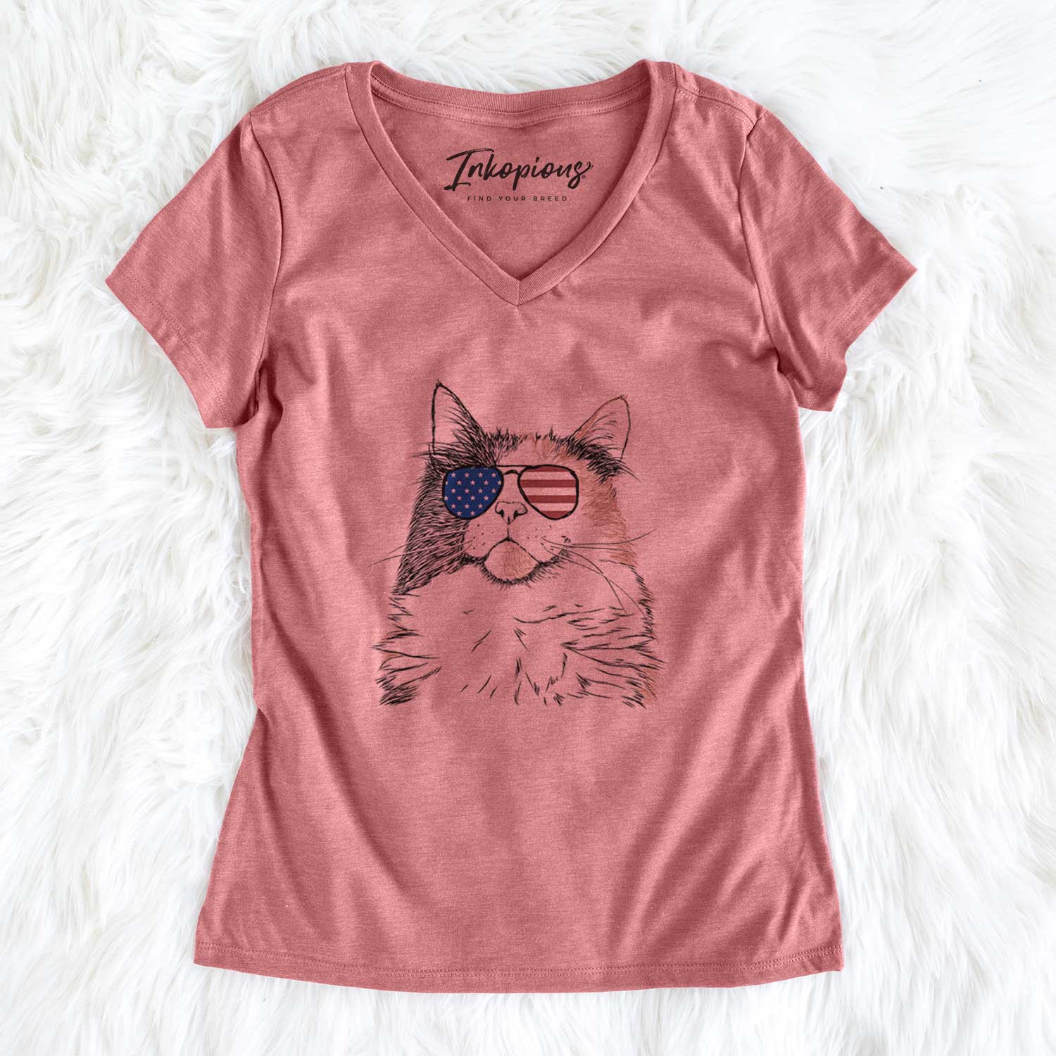 Patriotic Greta the Calico Cat - Women's V-neck Shirt