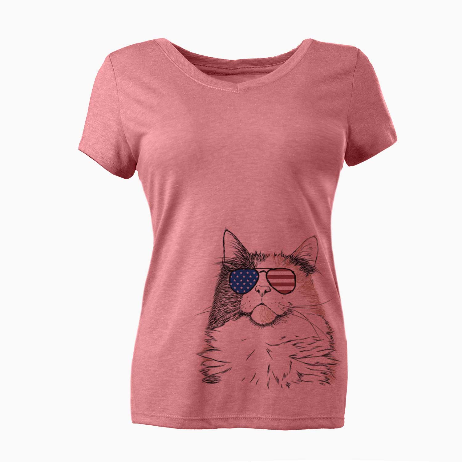 Patriotic Greta the Calico Cat - Women's V-neck Shirt