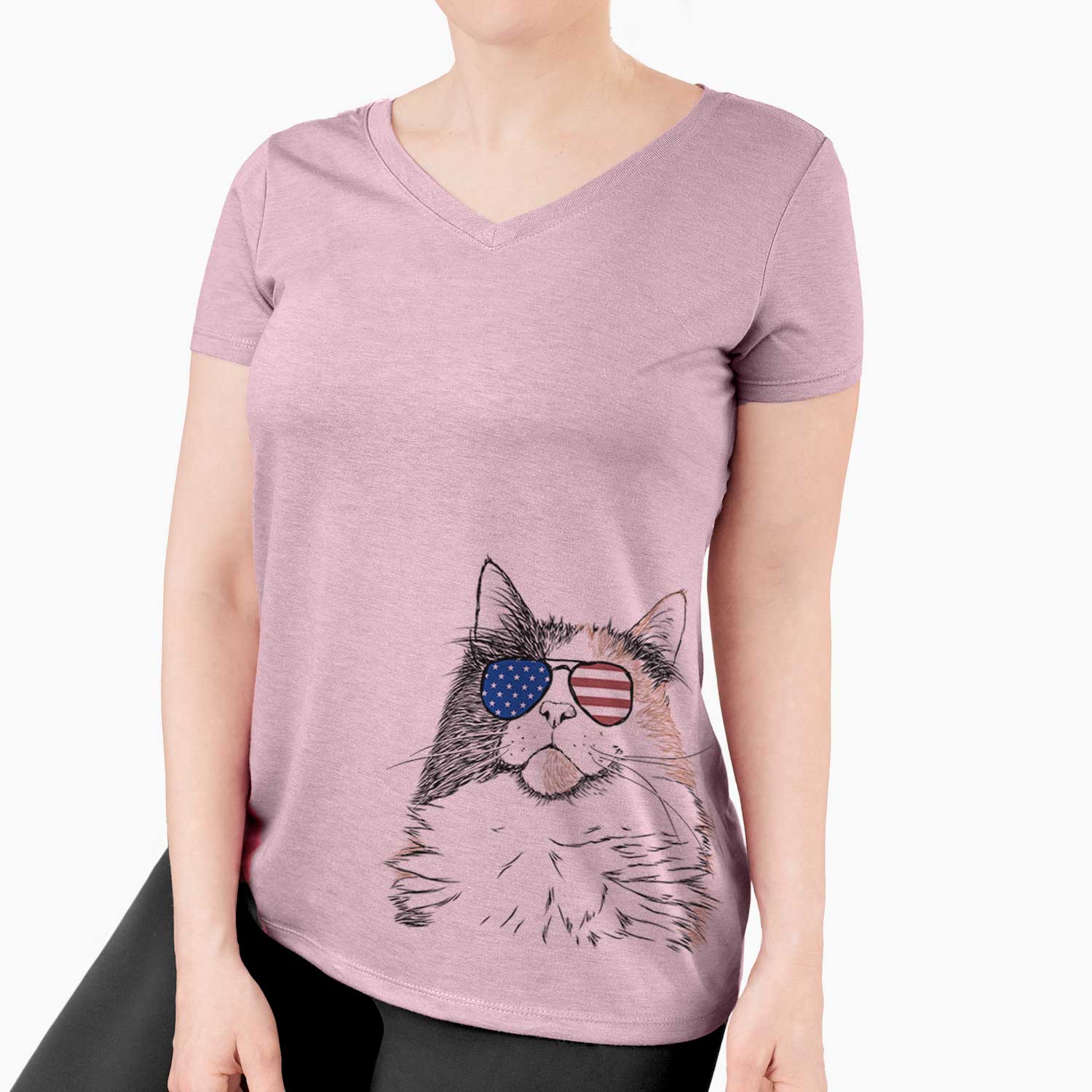 Patriotic Greta the Calico Cat - Women's V-neck Shirt