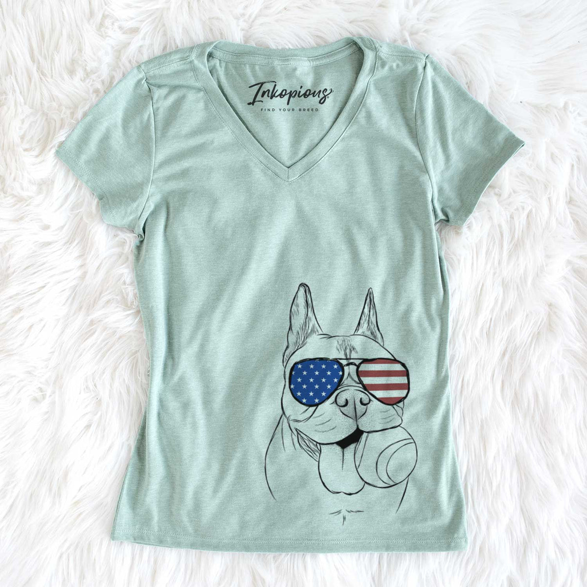 USA Happy Franco the French Bulldog - Women's Perfect V-neck Shirt