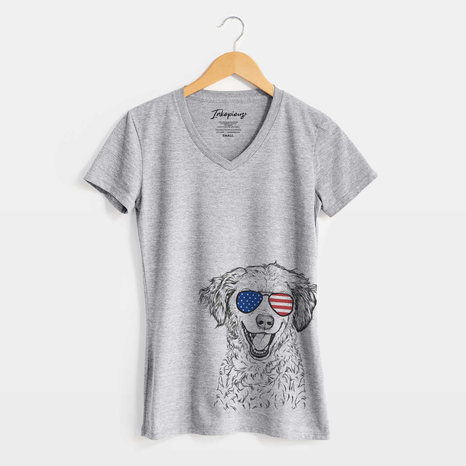 USA Happy Otis the Miniature Goldendoodle - Women's Perfect V-neck Shirt