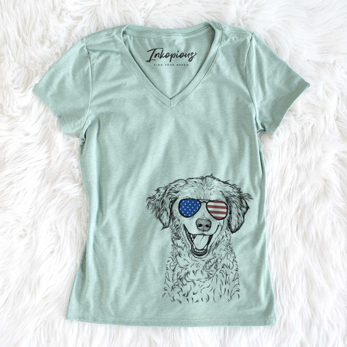 USA Happy Otis the Miniature Goldendoodle - Women's Perfect V-neck Shirt