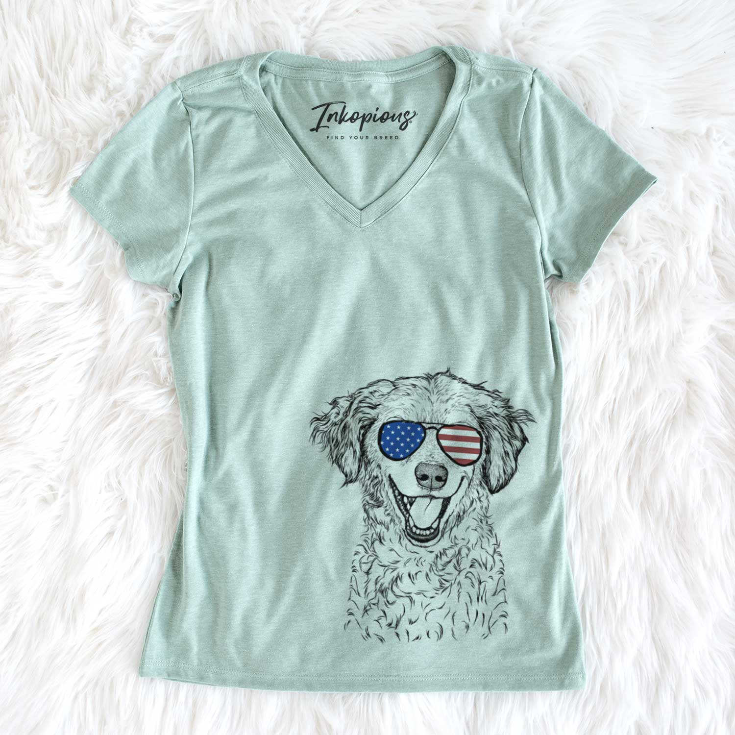 USA Happy Otis the Miniature Goldendoodle - Women's Perfect V-neck Shirt